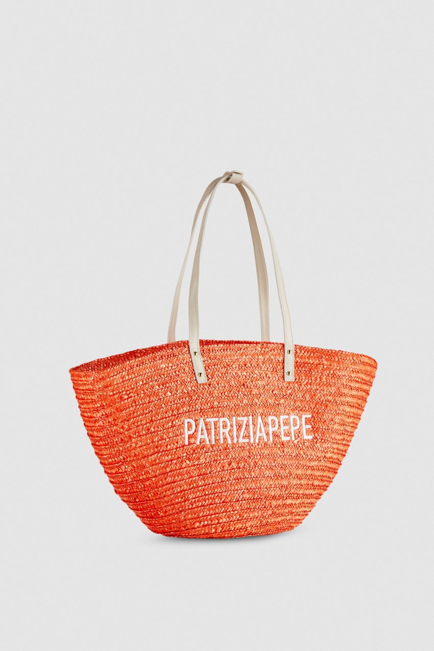 Patrizia Pepe Wide Braided Straw Shopping Bag Oranje | CBA897412