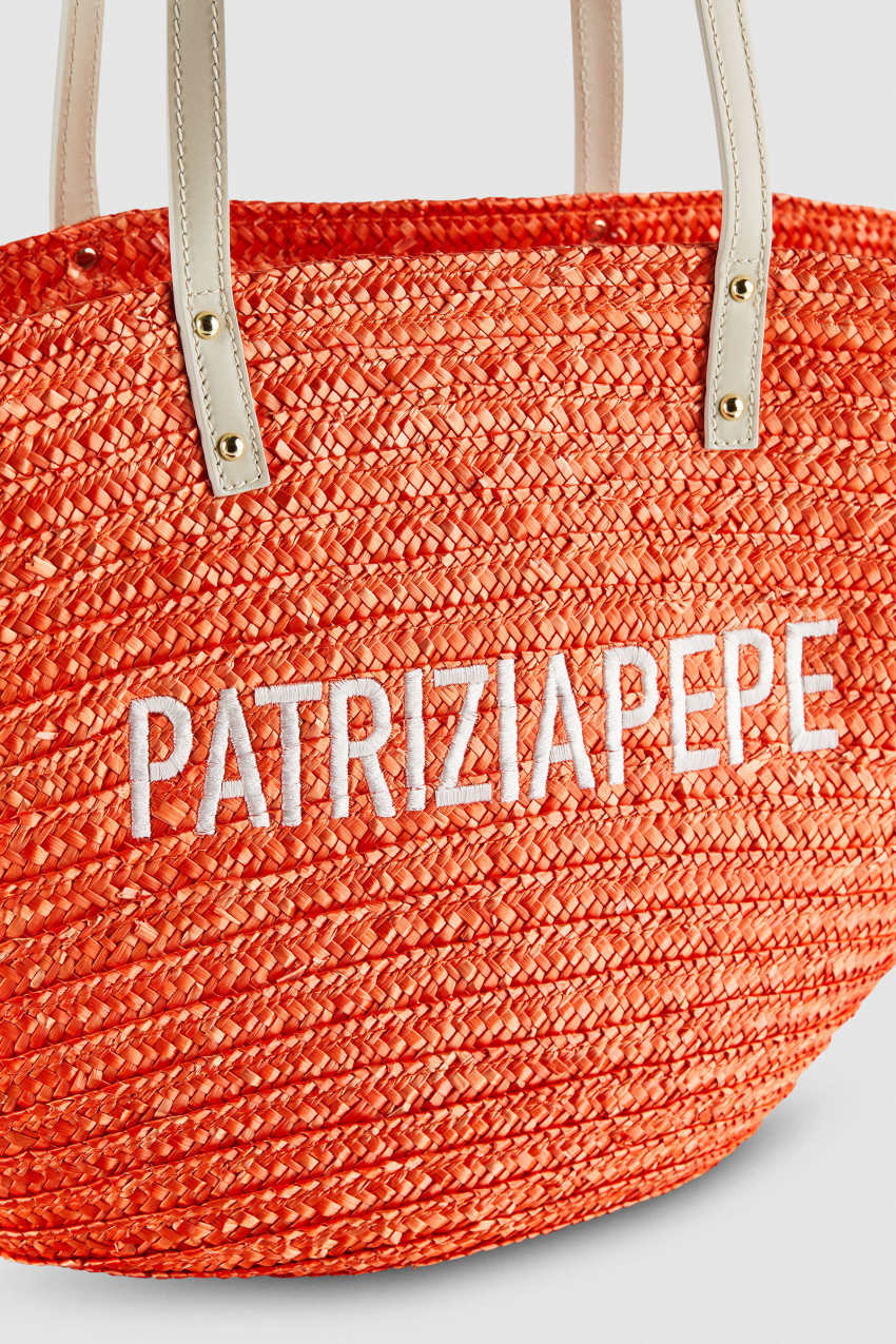 Patrizia Pepe Wide Braided Straw Shopping Bag Oranje | CBA897412