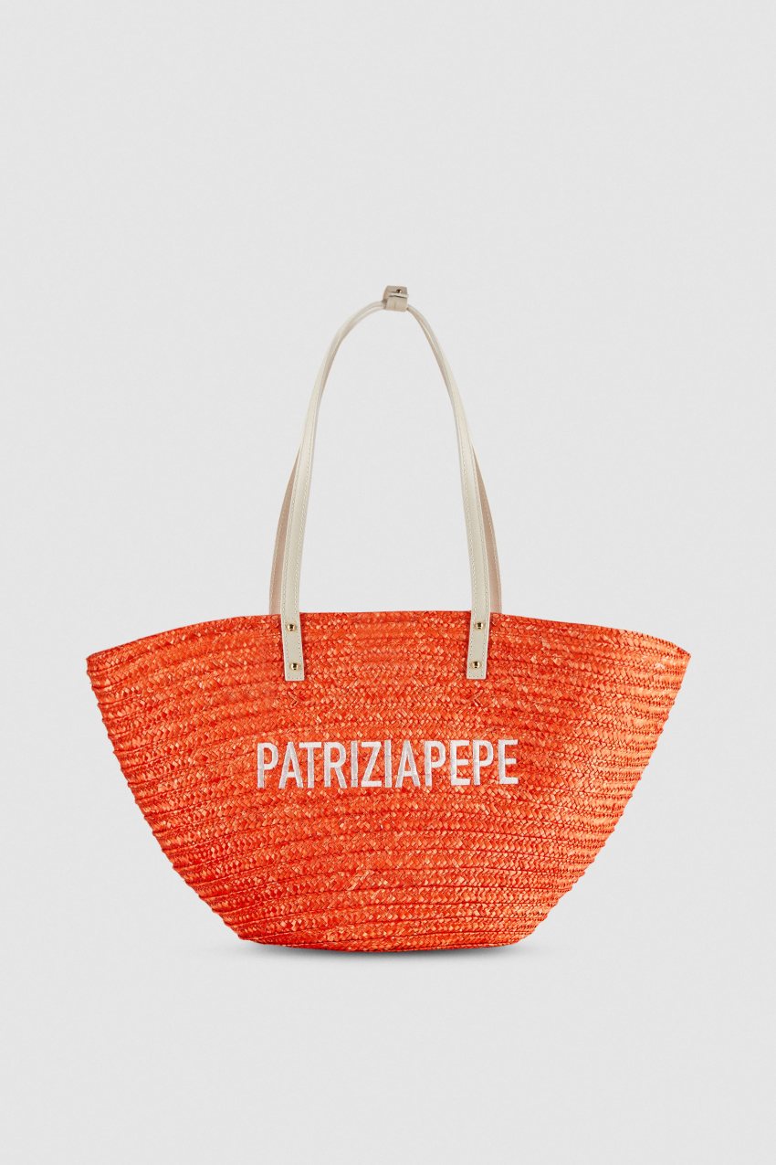 Patrizia Pepe Wide Braided Straw Shopping Bag Oranje | CBA897412