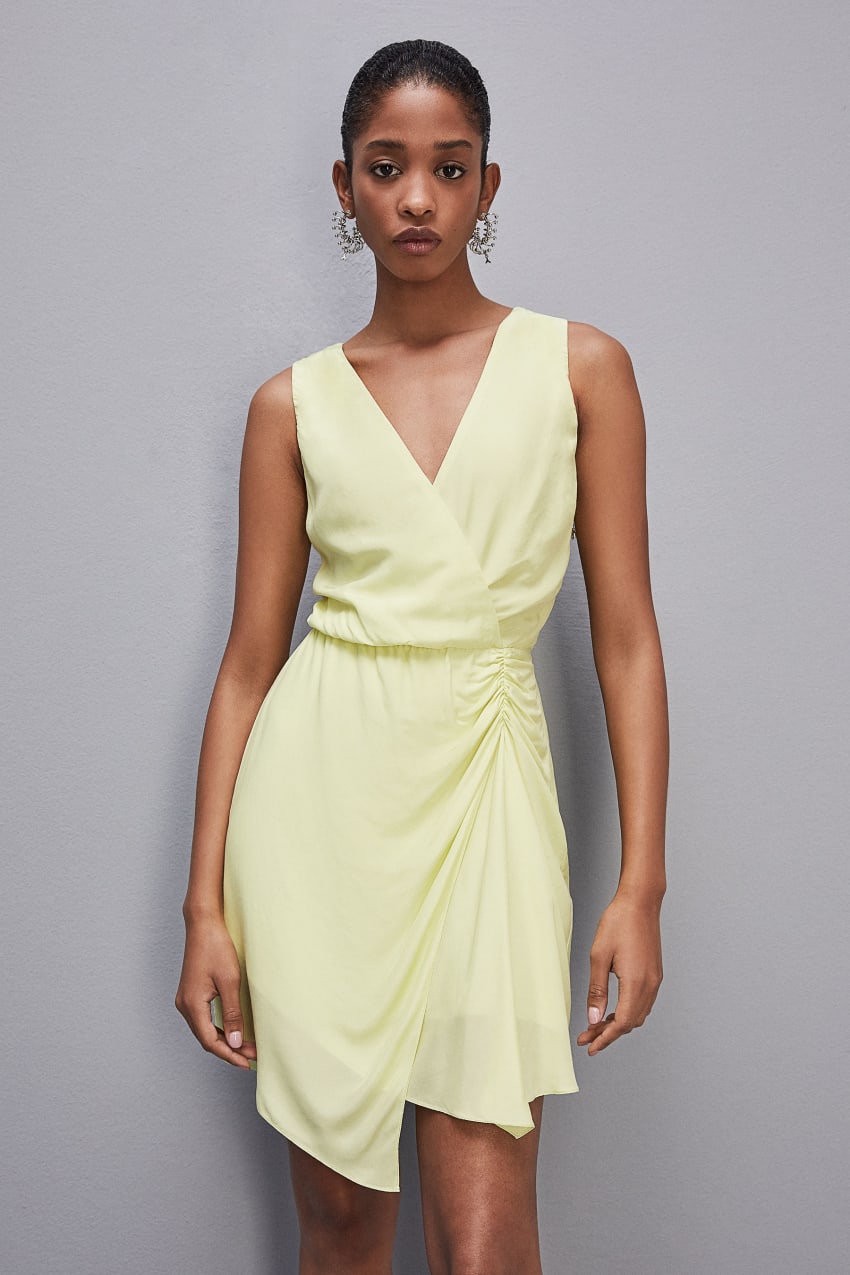 Patrizia Pepe Wrap-effect Sleeveless Dress In Certified Viscose Geel | LYW674250